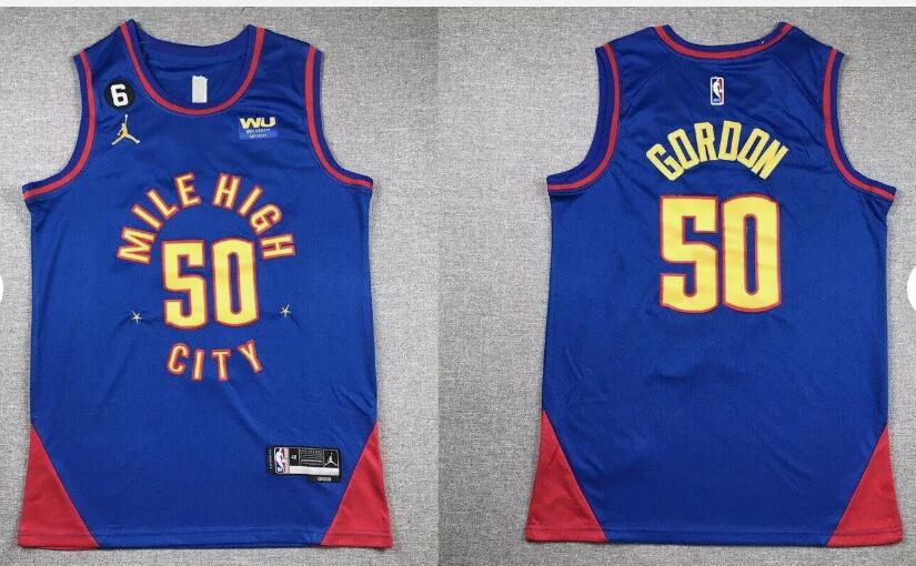 Men Denver Nuggets #50 Aaron Gordon  High City Player  Jumpman blue NBA 2024 Jersey->denver nuggets->NBA Jersey